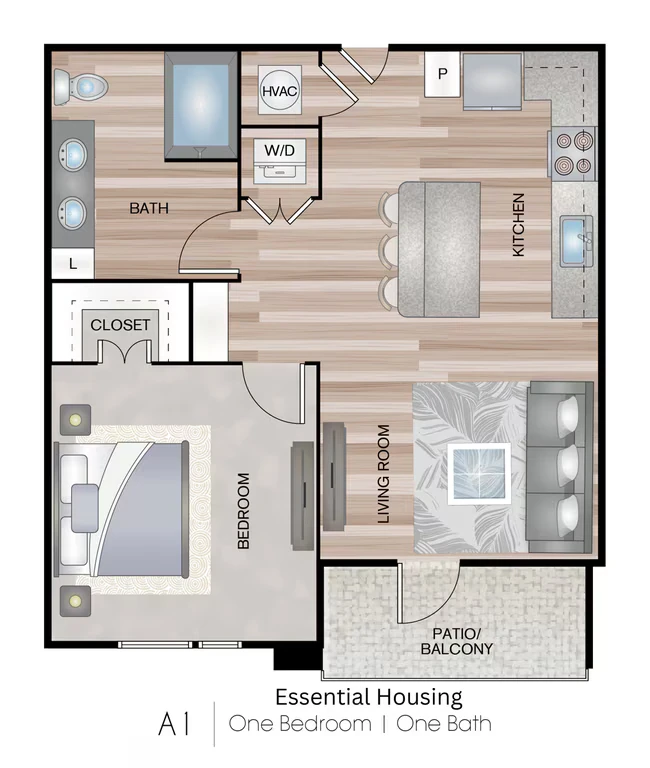 One bedroom 318 floor plan